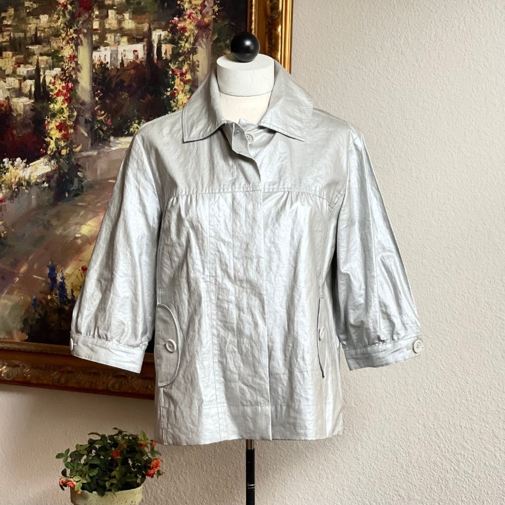 Cute Chico's Silver Shimmer Linen Jacket